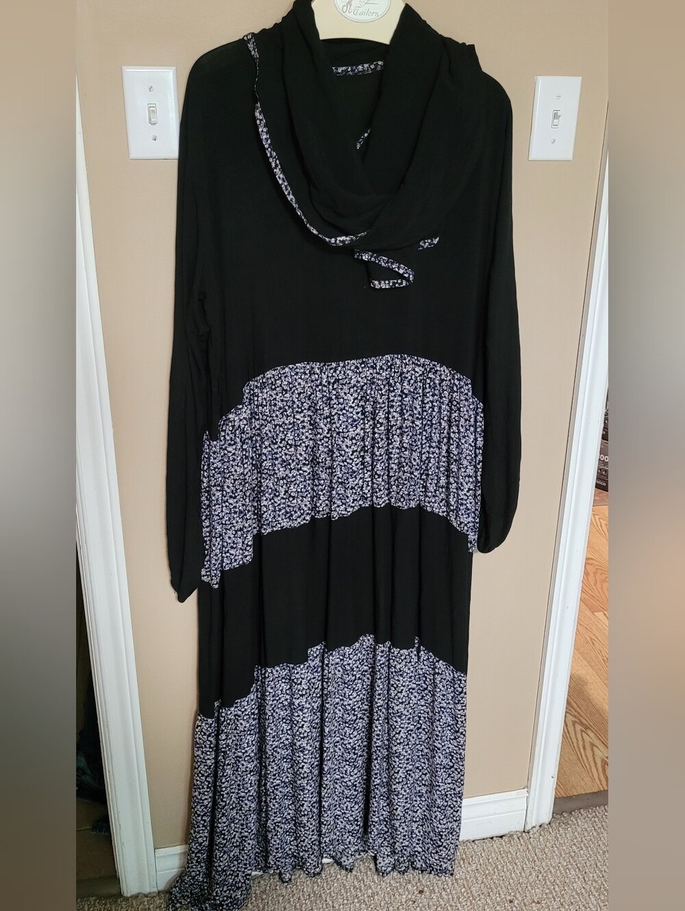 Floral Panel Maxi Dress With Attached Scarf